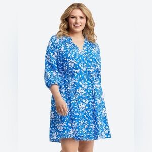 DRAPER JAMES Kellie Babydoll Mini Dress in Bluebell Shadow Size XS
